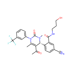 CC(=O)C1=C(C)N(c2cccc(C(F)(F)F)c2)C(=O)N(C)[C@@H]1c1ccc(C#N)cc1C(=O)NCCCO ZINC001772592529