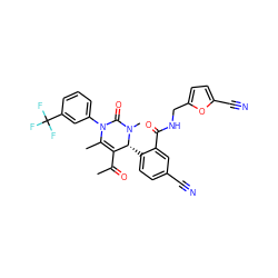 CC(=O)C1=C(C)N(c2cccc(C(F)(F)F)c2)C(=O)N(C)[C@@H]1c1ccc(C#N)cc1C(=O)NCc1ccc(C#N)o1 ZINC001772587302