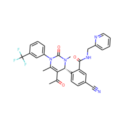 CC(=O)C1=C(C)N(c2cccc(C(F)(F)F)c2)C(=O)N(C)[C@@H]1c1ccc(C#N)cc1C(=O)NCc1ccccn1 ZINC001772639266