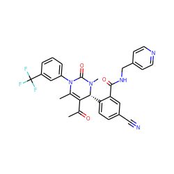 CC(=O)C1=C(C)N(c2cccc(C(F)(F)F)c2)C(=O)N(C)[C@@H]1c1ccc(C#N)cc1C(=O)NCc1ccncc1 ZINC001772581712