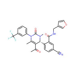 CC(=O)C1=C(C)N(c2cccc(C(F)(F)F)c2)C(=O)N(C)[C@@H]1c1ccc(C#N)cc1C(=O)NCc1ccoc1 ZINC001772571179