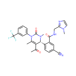 CC(=O)C1=C(C)N(c2cccc(C(F)(F)F)c2)C(=O)N(C)[C@@H]1c1ccc(C#N)cc1C(=O)NCc1nccn1C ZINC001772656227