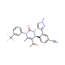 CC(=O)C1=C(C)N(c2cccc(C(F)(F)F)c2)C(=O)N(C)[C@H]1c1ccc(C#N)cc1-c1ccn(C)n1 ZINC001772620849