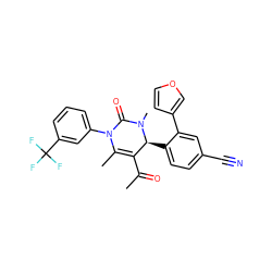 CC(=O)C1=C(C)N(c2cccc(C(F)(F)F)c2)C(=O)N(C)[C@H]1c1ccc(C#N)cc1-c1ccoc1 ZINC001772580855