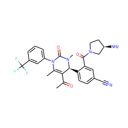 CC(=O)C1=C(C)N(c2cccc(C(F)(F)F)c2)C(=O)N(C)[C@H]1c1ccc(C#N)cc1C(=O)N1CC[C@@H](N)C1 ZINC001772645195