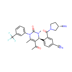 CC(=O)C1=C(C)N(c2cccc(C(F)(F)F)c2)C(=O)N(C)[C@H]1c1ccc(C#N)cc1C(=O)N1CC[C@H](N)C1 ZINC001772604834