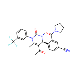 CC(=O)C1=C(C)N(c2cccc(C(F)(F)F)c2)C(=O)N(C)[C@H]1c1ccc(C#N)cc1C(=O)N1CCCC1 ZINC001772615380