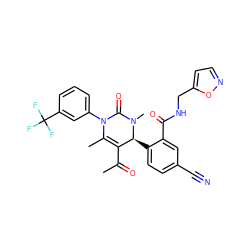 CC(=O)C1=C(C)N(c2cccc(C(F)(F)F)c2)C(=O)N(C)[C@H]1c1ccc(C#N)cc1C(=O)NCc1ccno1 ZINC001772629962