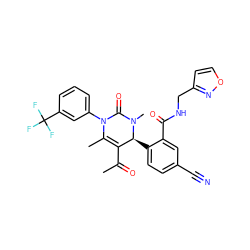 CC(=O)C1=C(C)N(c2cccc(C(F)(F)F)c2)C(=O)N(C)[C@H]1c1ccc(C#N)cc1C(=O)NCc1ccon1 ZINC001772653191