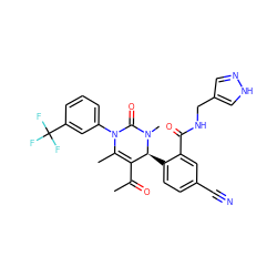 CC(=O)C1=C(C)N(c2cccc(C(F)(F)F)c2)C(=O)N(C)[C@H]1c1ccc(C#N)cc1C(=O)NCc1cn[nH]c1 ZINC001772641458