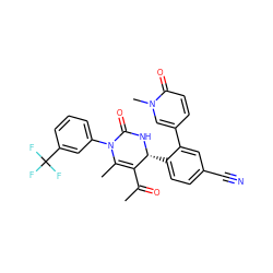 CC(=O)C1=C(C)N(c2cccc(C(F)(F)F)c2)C(=O)N[C@@H]1c1ccc(C#N)cc1-c1ccc(=O)n(C)c1 ZINC001772581497