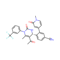 CC(=O)C1=C(C)N(c2cccc(C(F)(F)F)c2)C(=O)N[C@@H]1c1ccc(C#N)cc1-c1ccn(C)c(=O)c1 ZINC001772633626