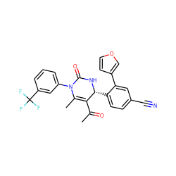 CC(=O)C1=C(C)N(c2cccc(C(F)(F)F)c2)C(=O)N[C@@H]1c1ccc(C#N)cc1-c1ccoc1 ZINC001772611278