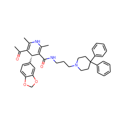 CC(=O)C1=C(C)NC(C)=C(C(=O)NCCCN2CCC(c3ccccc3)(c3ccccc3)CC2)[C@@H]1c1ccc2c(c1)OCO2 ZINC000026579262