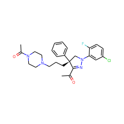 CC(=O)C1=NN(c2cc(Cl)ccc2F)C[C@@]1(CCCN1CCN(C(C)=O)CC1)c1ccccc1 ZINC000028953490