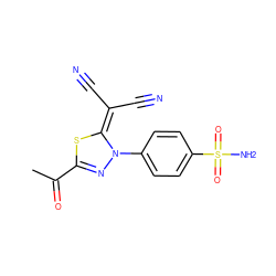 CC(=O)C1=NN(c2ccc(S(N)(=O)=O)cc2)C(=C(C#N)C#N)S1 ZINC000103224689