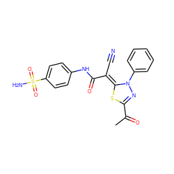 CC(=O)C1=NN(c2ccccc2)/C(=C(\C#N)C(=O)Nc2ccc(S(N)(=O)=O)cc2)S1 ZINC000095592957