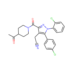 CC(=O)C1CCN(C(=O)c2nn(-c3ccccc3Cl)c(-c3ccc(Cl)cc3)c2CC#N)CC1 ZINC000045387015