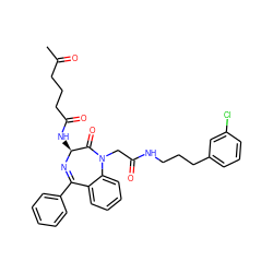 CC(=O)CCCC(=O)N[C@@H]1N=C(c2ccccc2)c2ccccc2N(CC(=O)NCCCc2cccc(Cl)c2)C1=O ZINC000028757650