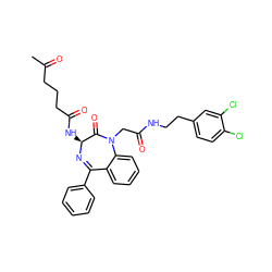 CC(=O)CCCC(=O)N[C@@H]1N=C(c2ccccc2)c2ccccc2N(CC(=O)NCCc2ccc(Cl)c(Cl)c2)C1=O ZINC000028759487