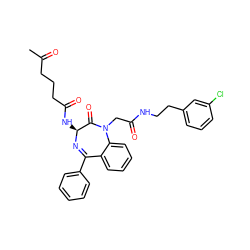 CC(=O)CCCC(=O)N[C@@H]1N=C(c2ccccc2)c2ccccc2N(CC(=O)NCCc2cccc(Cl)c2)C1=O ZINC000028759319