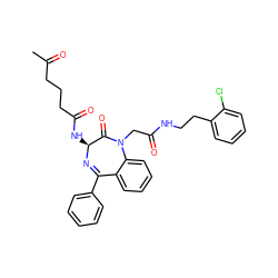 CC(=O)CCCC(=O)N[C@@H]1N=C(c2ccccc2)c2ccccc2N(CC(=O)NCCc2ccccc2Cl)C1=O ZINC000028758981