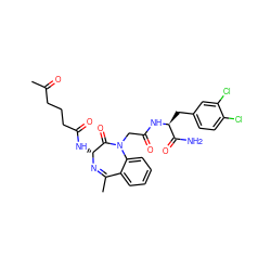 CC(=O)CCCC(=O)N[C@H]1N=C(C)c2ccccc2N(CC(=O)N[C@@H](Cc2ccc(Cl)c(Cl)c2)C(N)=O)C1=O ZINC000028759790