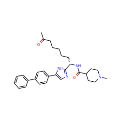 CC(=O)CCCCC[C@H](NC(=O)C1CCN(C)CC1)c1ncc(-c2ccc(-c3ccccc3)cc2)[nH]1 ZINC000042887847