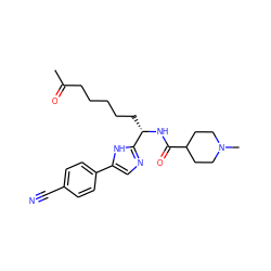 CC(=O)CCCCC[C@H](NC(=O)C1CCN(C)CC1)c1ncc(-c2ccc(C#N)cc2)[nH]1 ZINC000045497982