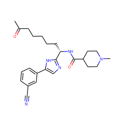 CC(=O)CCCCC[C@H](NC(=O)C1CCN(C)CC1)c1ncc(-c2cccc(C#N)c2)[nH]1 ZINC000040423072