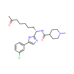 CC(=O)CCCCC[C@H](NC(=O)C1CCN(C)CC1)c1ncc(-c2cccc(Cl)c2)[nH]1 ZINC000040423646