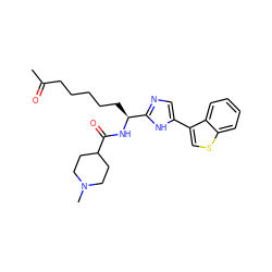 CC(=O)CCCCC[C@H](NC(=O)C1CCN(C)CC1)c1ncc(-c2csc3ccccc23)[nH]1 ZINC000040409847