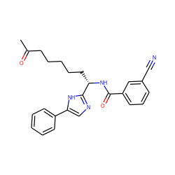 CC(=O)CCCCC[C@H](NC(=O)c1cccc(C#N)c1)c1ncc(-c2ccccc2)[nH]1 ZINC000040895359