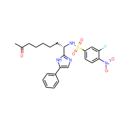 CC(=O)CCCCC[C@H](NS(=O)(=O)c1ccc([N+](=O)[O-])c(F)c1)c1ncc(-c2ccccc2)[nH]1 ZINC000040394288