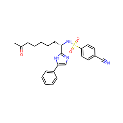 CC(=O)CCCCC[C@H](NS(=O)(=O)c1ccc(C#N)cc1)c1ncc(-c2ccccc2)[nH]1 ZINC000040394734