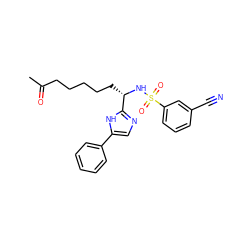 CC(=O)CCCCC[C@H](NS(=O)(=O)c1cccc(C#N)c1)c1ncc(-c2ccccc2)[nH]1 ZINC000040406532