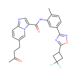 CC(=O)CCc1ccc2ncc(C(=O)Nc3cc(-c4noc(C5CC(F)(F)C5)n4)ccc3C)n2c1 ZINC000206109466