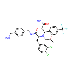 CC(=O)CN([C@@H](Cc1ccc(Cl)c(Cl)c1)C(=O)NCc1ccc(CN)cc1)[C@H](CC(N)=O)c1ccc(C(F)(F)F)cc1 ZINC000206310646