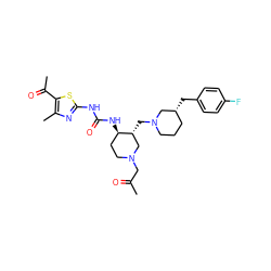 CC(=O)CN1CC[C@@H](NC(=O)Nc2nc(C)c(C(C)=O)s2)[C@H](CN2CCC[C@@H](Cc3ccc(F)cc3)C2)C1 ZINC000028975318