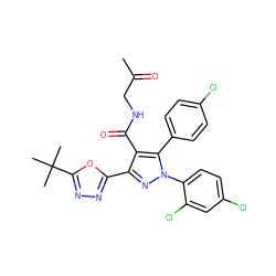 CC(=O)CNC(=O)c1c(-c2nnc(C(C)(C)C)o2)nn(-c2ccc(Cl)cc2Cl)c1-c1ccc(Cl)cc1 ZINC000044405766