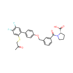 CC(=O)CSc1cc(F)c(F)cc1-c1ccc(OCc2cccc(C(=O)N3CCC[C@H]3C(=O)O)c2)cc1 ZINC000221670227