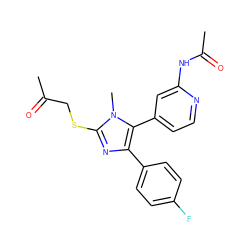 CC(=O)CSc1nc(-c2ccc(F)cc2)c(-c2ccnc(NC(C)=O)c2)n1C ZINC000299868117