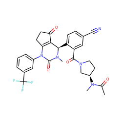 CC(=O)N(C)[C@@H]1CCN(C(=O)c2cc(C#N)ccc2[C@@H]2C3=C(CCC3=O)N(c3cccc(C(F)(F)F)c3)C(=O)N2C)C1 ZINC001772644583