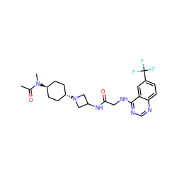 CC(=O)N(C)[C@H]1CC[C@H](N2CC(NC(=O)CNc3ncnc4ccc(C(F)(F)F)cc34)C2)CC1 ZINC000149223935