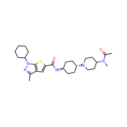 CC(=O)N(C)C1CCN([C@H]2CC[C@H](NC(=O)c3cc4c(C)nn(C5CCCCC5)c4s3)CC2)CC1 ZINC000261144547