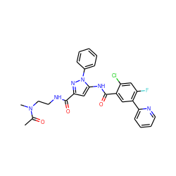 CC(=O)N(C)CCNC(=O)c1cc(NC(=O)c2cc(-c3ccccn3)c(F)cc2Cl)n(-c2ccccc2)n1 ZINC001772592438