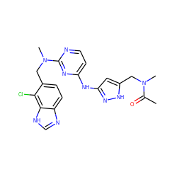 CC(=O)N(C)Cc1cc(Nc2ccnc(N(C)Cc3ccc4nc[nH]c4c3Cl)n2)n[nH]1 ZINC000473091534