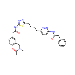 CC(=O)N(C)Cc1cccc(CC(=O)Nc2nnc(CCCCc3ccc(NC(=O)Cc4ccccc4)nn3)s2)c1 ZINC000169698349