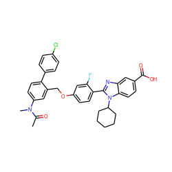 CC(=O)N(C)c1ccc(-c2ccc(Cl)cc2)c(COc2ccc(-c3nc4cc(C(=O)O)ccc4n3C3CCCCC3)c(F)c2)c1 ZINC000036350448