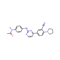 CC(=O)N(C)c1ccc(Nc2nccc(-c3ccc(N4CCCC4)c(C#N)c3)n2)cc1 ZINC000199461017